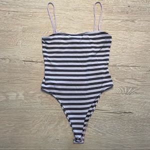 Striped Purple and White Bodysuit Top